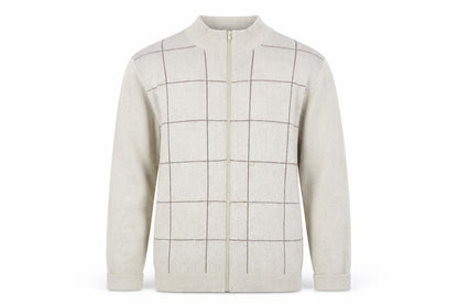 Men's Beige Full Zip High Neck Jumper, Large, Casual