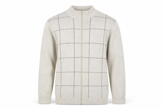 Men's Beige Full Zip High Neck Jumper, Large, Casual
