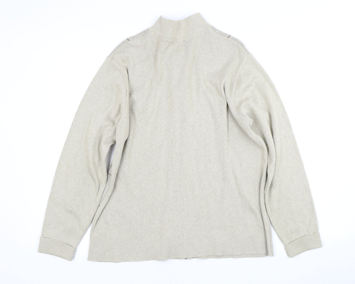 Men's Beige Full Zip High Neck Jumper, Large, Casual