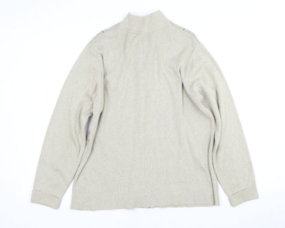 Men's Beige Full Zip High Neck Jumper, Large, Casual