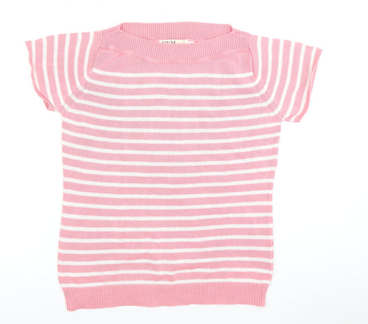 EWM Women's Pink Striped Jersey Top, S, Crew Neck, Short Sleeve