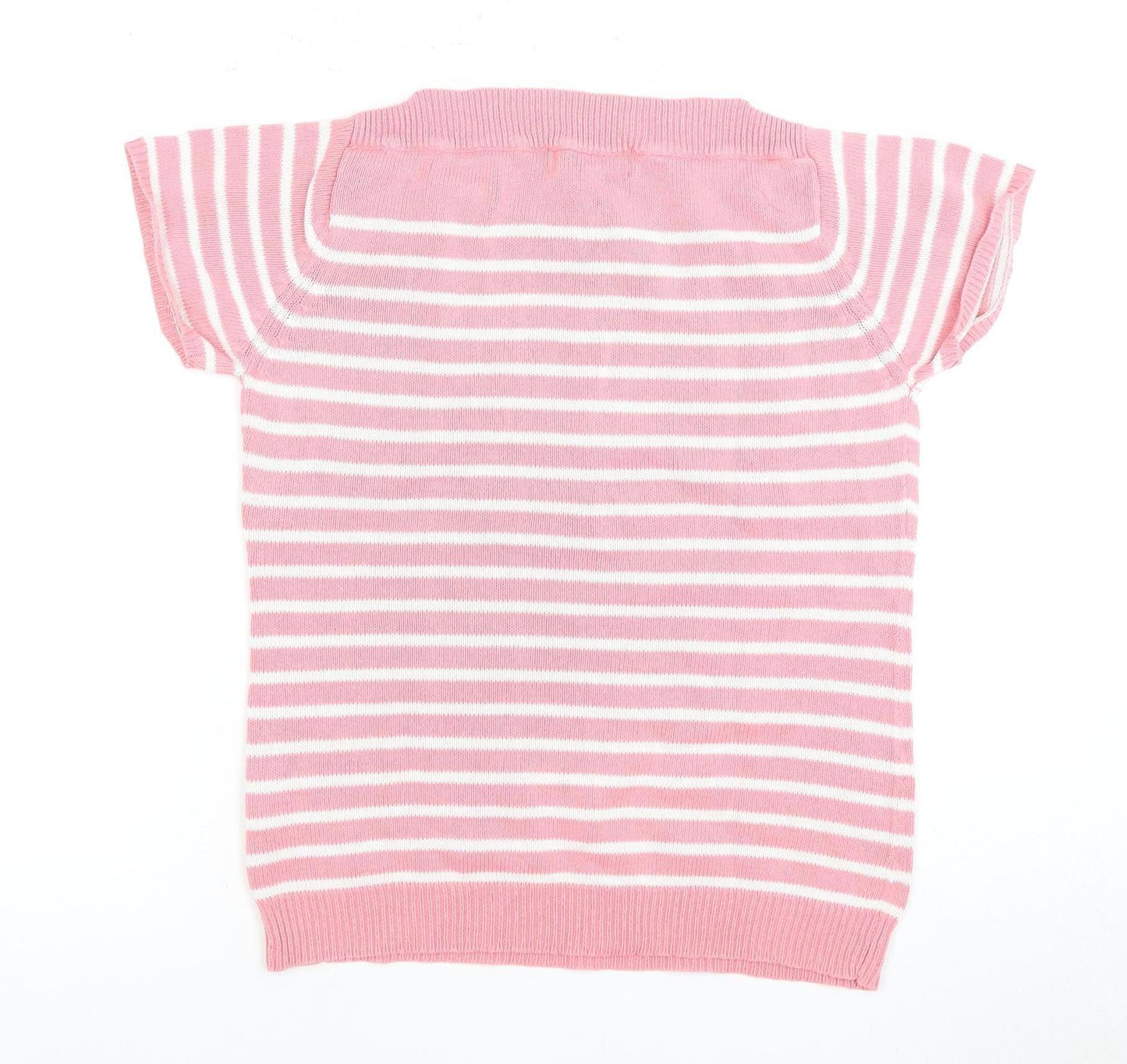 EWM Women's Pink Striped Jersey Top, S, Crew Neck, Short Sleeve