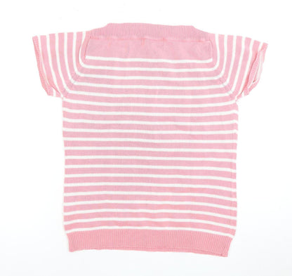 EWM Women's Pink Striped Jersey Top, S, Crew Neck, Short Sleeve