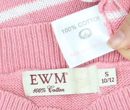 EWM Women's Pink Striped Jersey Top, S, Crew Neck, Short Sleeve