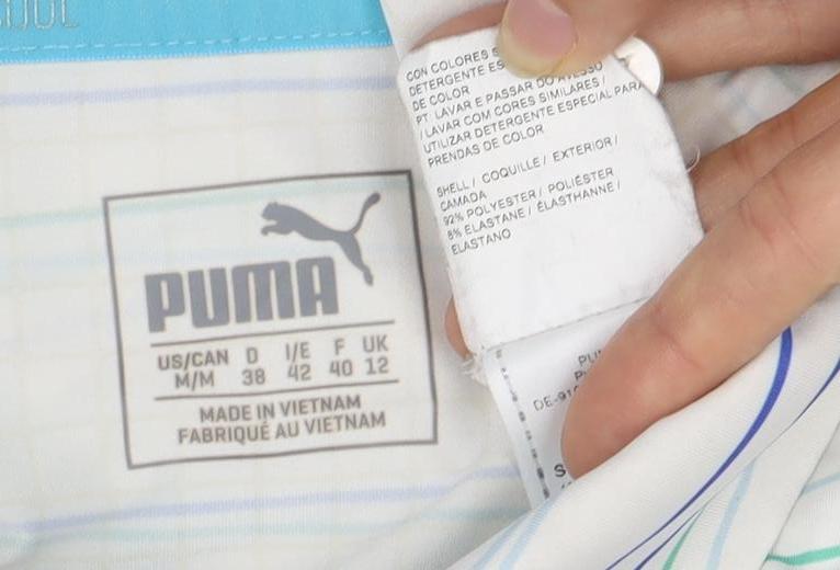 Puma Men's White Striped Polo Shirt M - Short Sleeve