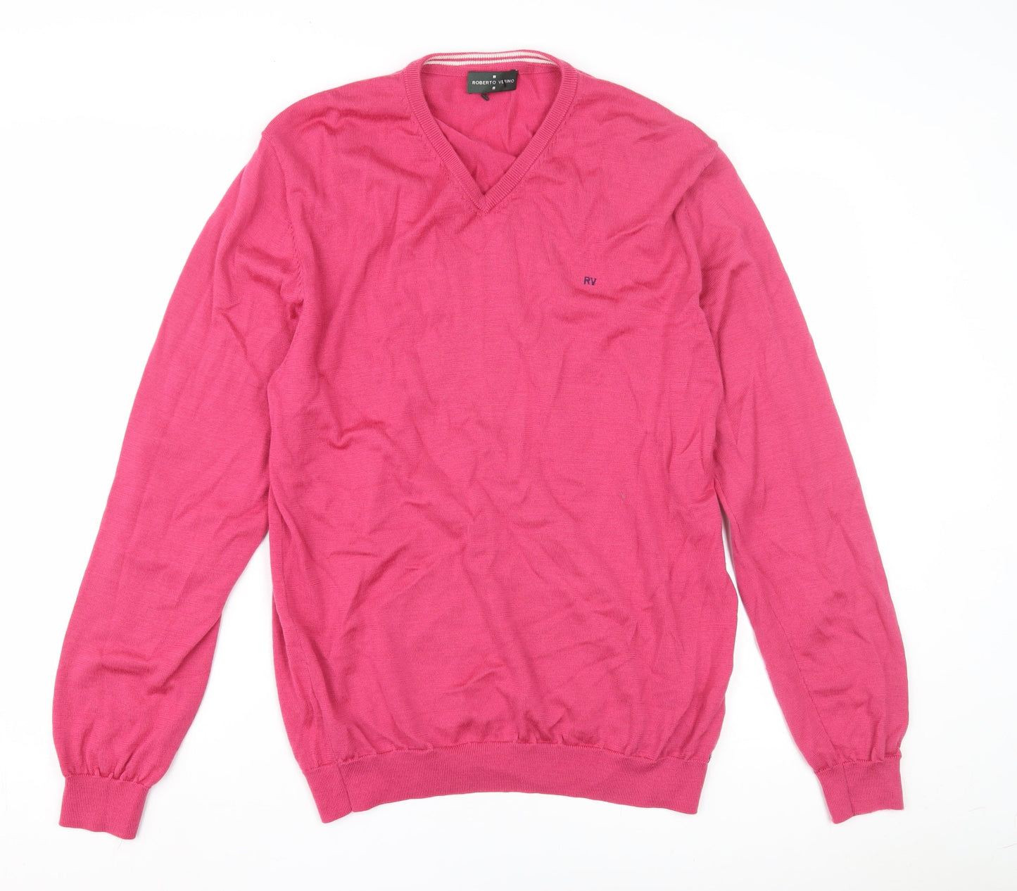 Roberto Verino Men's Pink V-Neck Wool Pullover Jumper 2XL