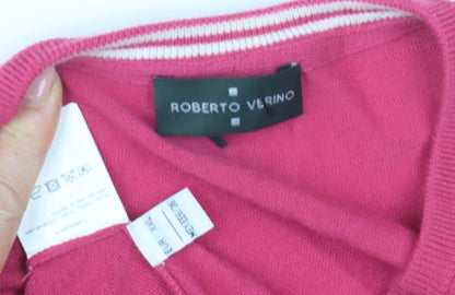 Roberto Verino Men's Pink V-Neck Wool Pullover Jumper 2XL