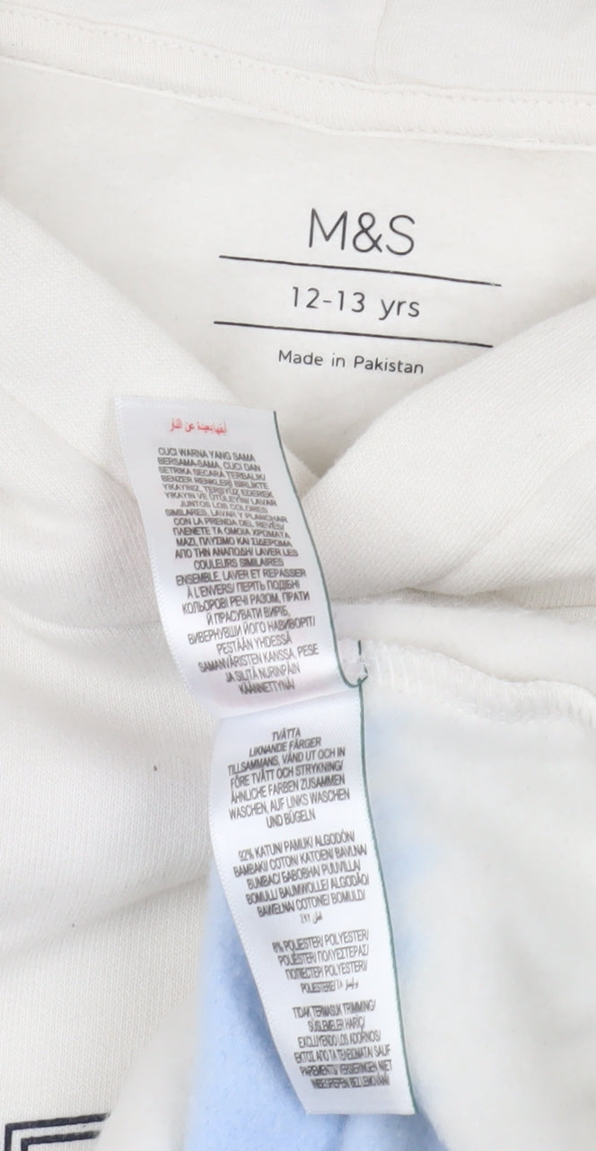 Marks and Spencer Girls White Hoodie 12-13 Years Graphic Print