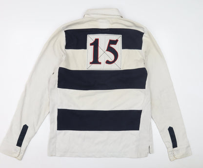 England Men's Beige Rugby Polo L Striped Long Sleeve