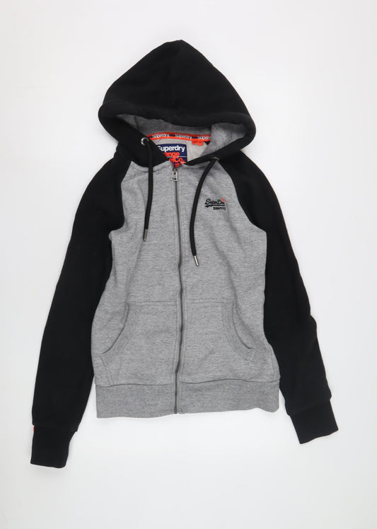 Additional front view of Superdry XS Grey Black Full Zip unisex hoodie