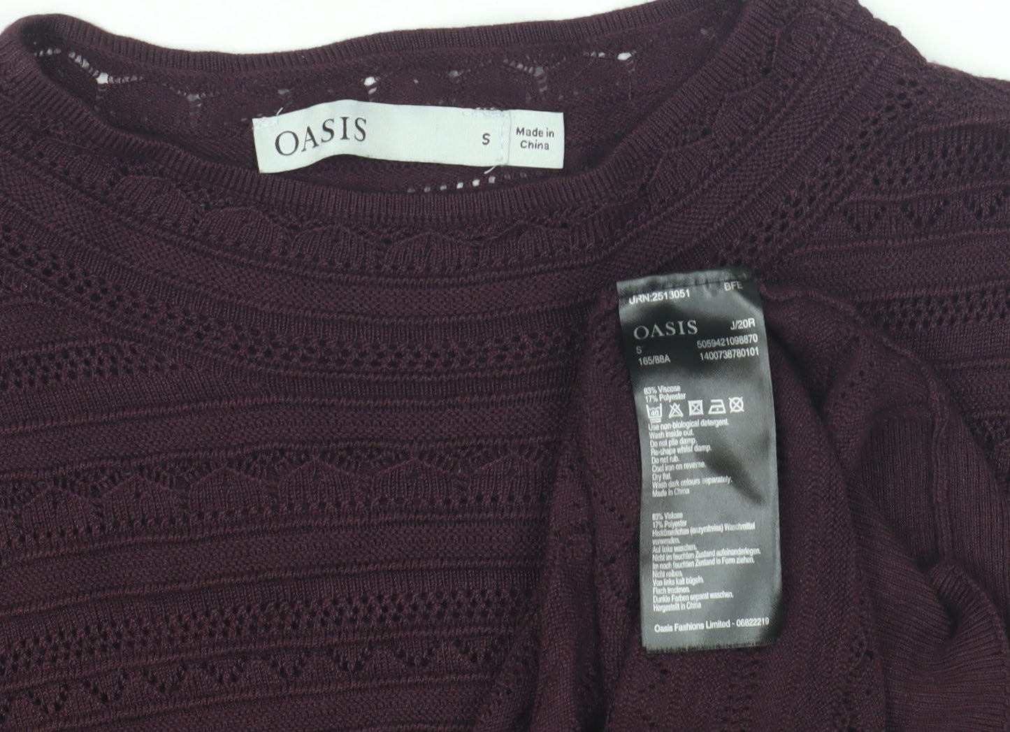 Womens UK Size S Oasis Purple Pullover Jumper
