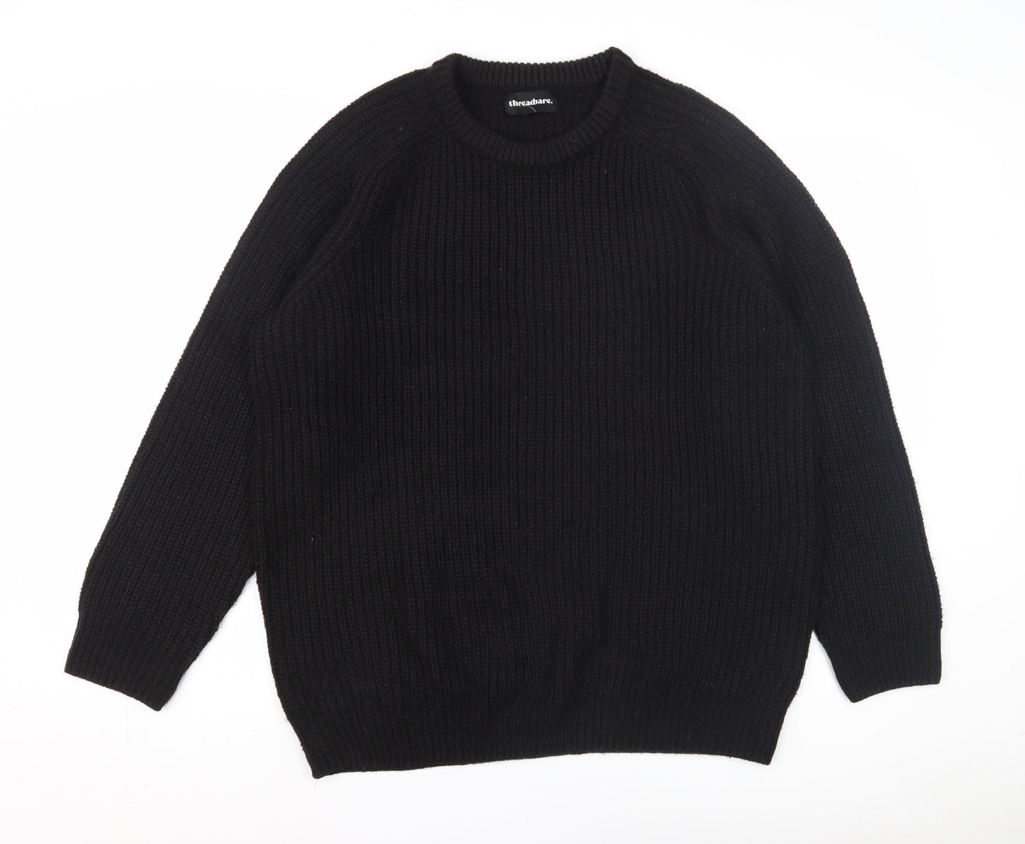Threadbare Men's Black Chunky-Knit Pullover Jumper M