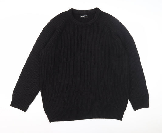 Threadbare Men's Black Chunky-Knit Pullover Jumper M