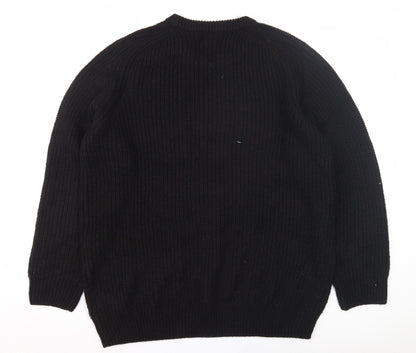 Threadbare Men's Black Chunky-Knit Pullover Jumper M