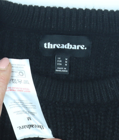 Threadbare Men's Black Chunky-Knit Pullover Jumper M