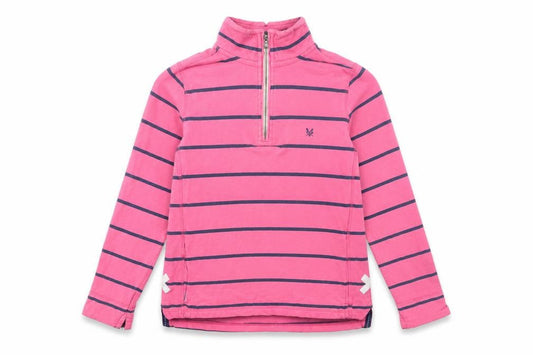 Front view of Crew Clothing Women's Pink Striped Pullover Sweatshirt