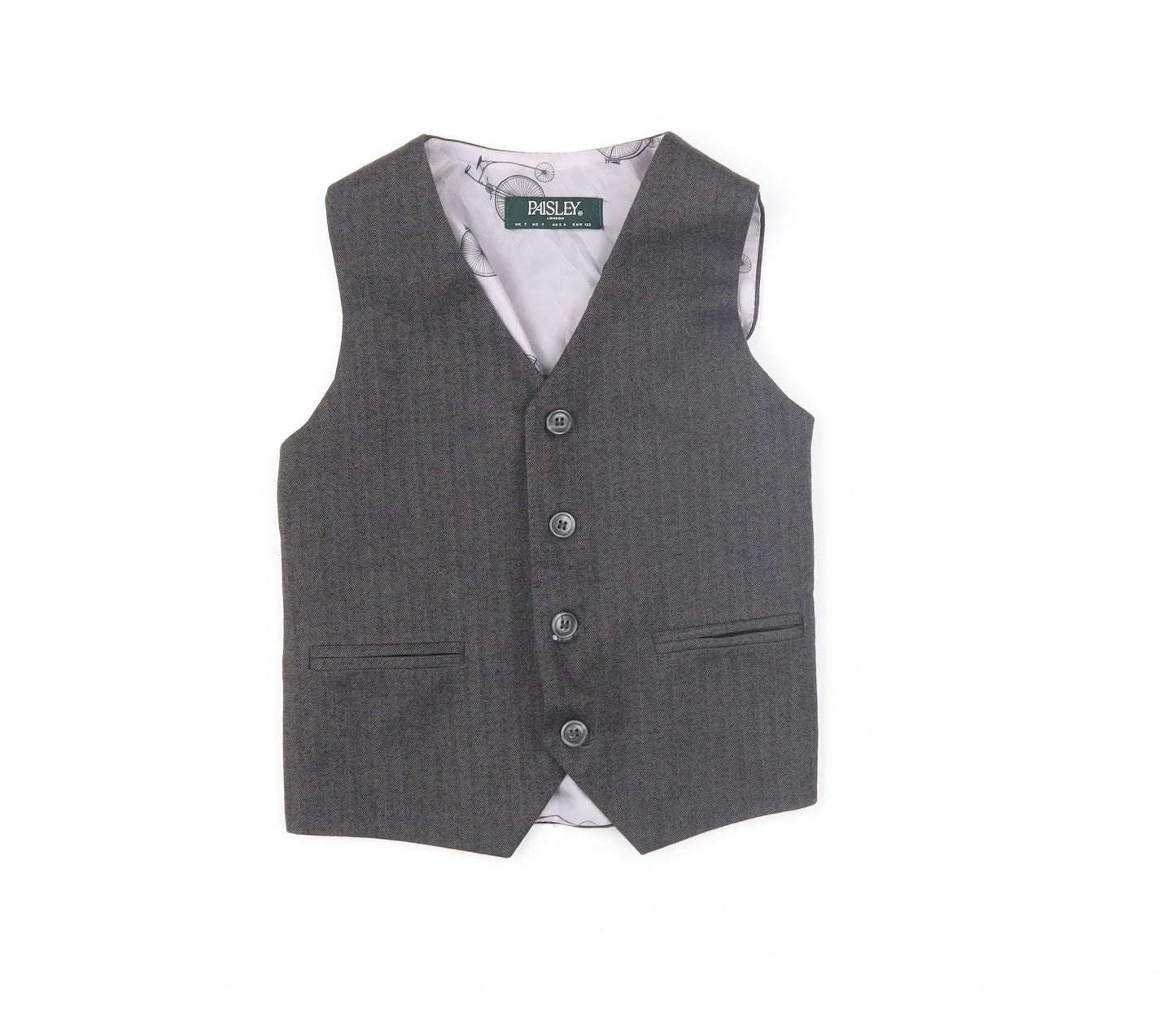 Paisley Boys Grey Waistcoat 7 Years Herringbone Formal