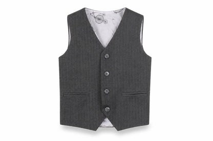 Front view of Paisley boys’ grey waistcoat 7 years herringbone formal