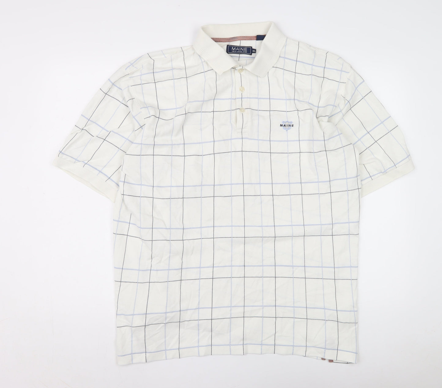 Maine New England Men's XL White Check Polo