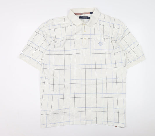 Maine New England Men's XL White Check Polo