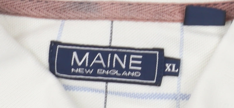 Maine New England Men's XL White Check Polo