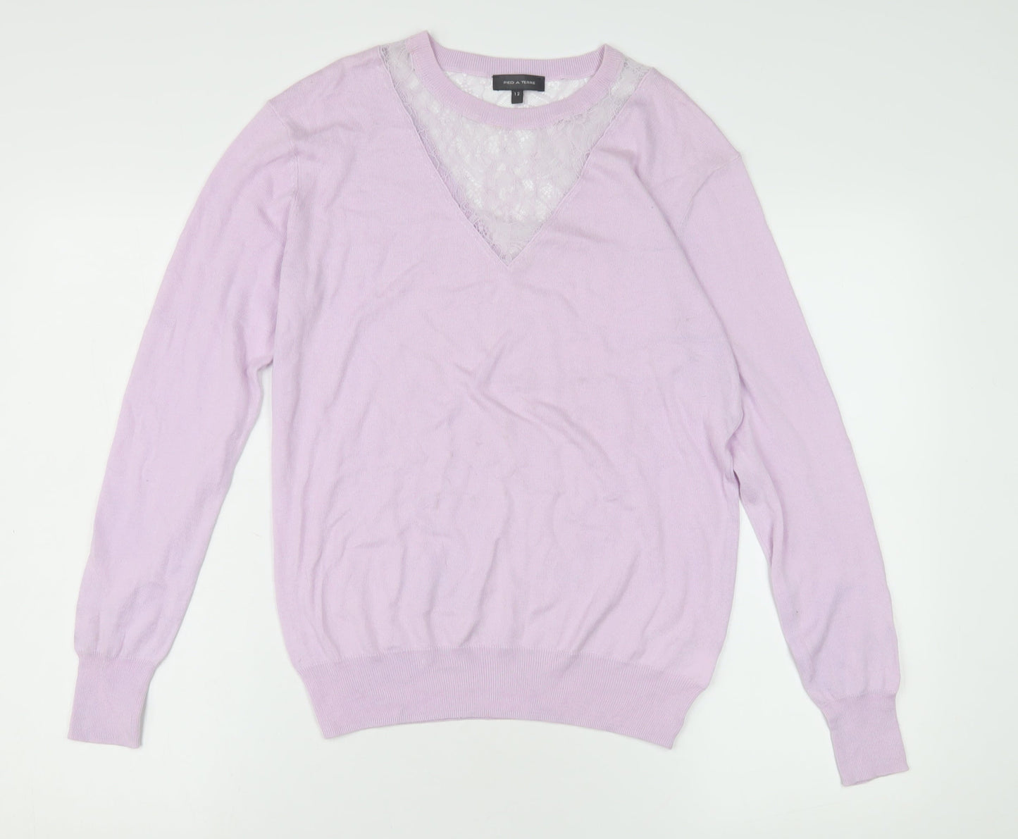 Pied a Terre Women's Purple Knit V-Neck Pullover Jumper Size 12