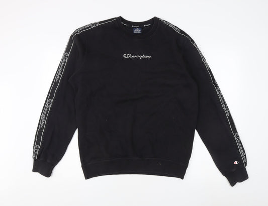 Additional front view of Champion Black unisex logo sweatshirt l - casual & comfy