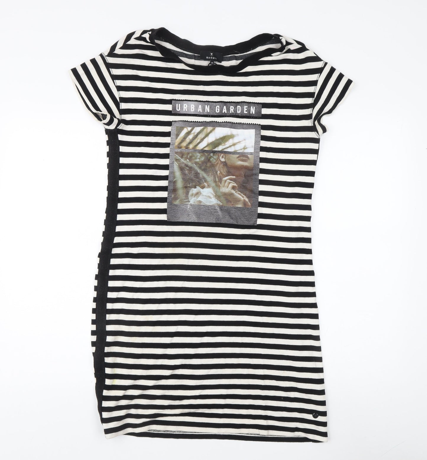 Monari Women's Black Striped T-Shirt Dress, Size 8
