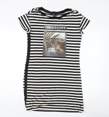 Monari Women's Black Striped T-Shirt Dress, Size 8