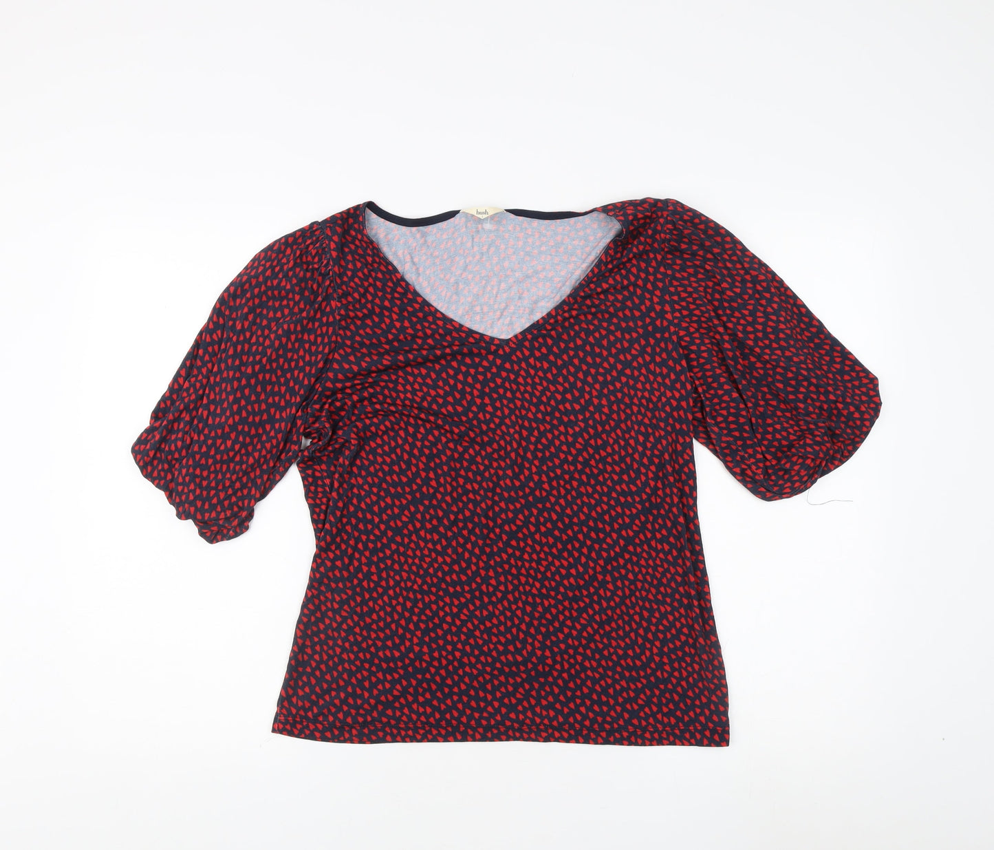 hush Women's Red Geometric V-Neck Puff Sleeve Top