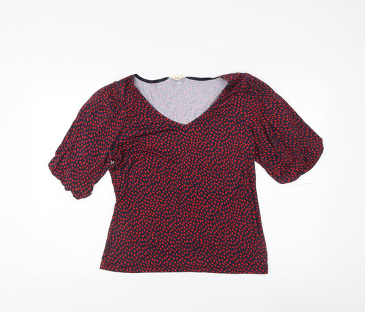 hush Women's Red Geometric V-Neck Puff Sleeve Top