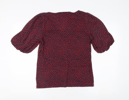 hush Women's Red Geometric V-Neck Puff Sleeve Top