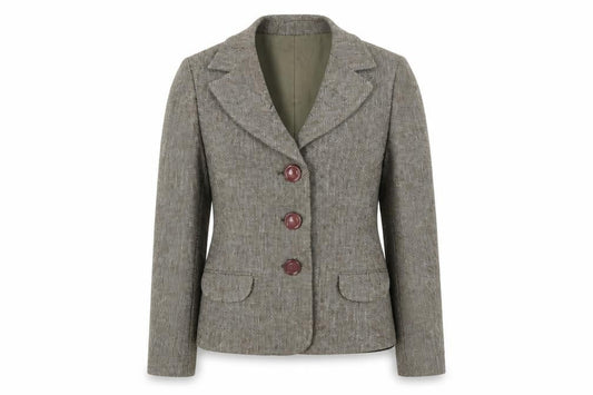 Oxmo Women's Grey Tweed Blazer, Classic Fit, Size M