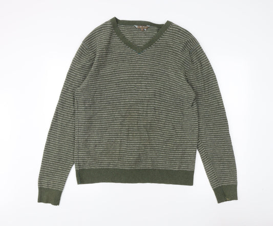 Fat Face Men's Green Striped Pullover Jumper M