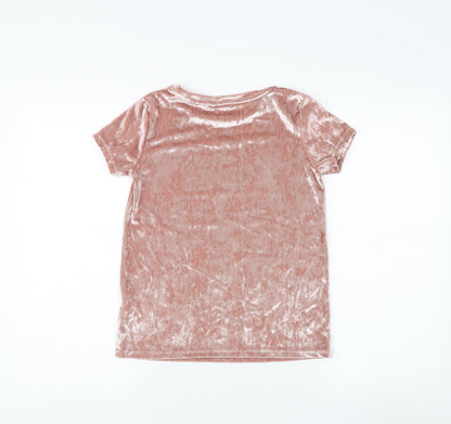 Next Girls Pink Velvet T-Shirt, 11 Years, Casual Short Sleeve
