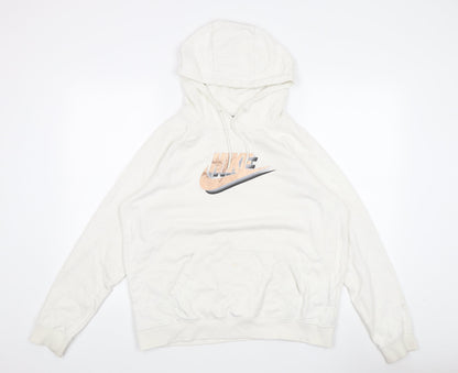 Nike Women's White Pullover Hoodie L with Logo