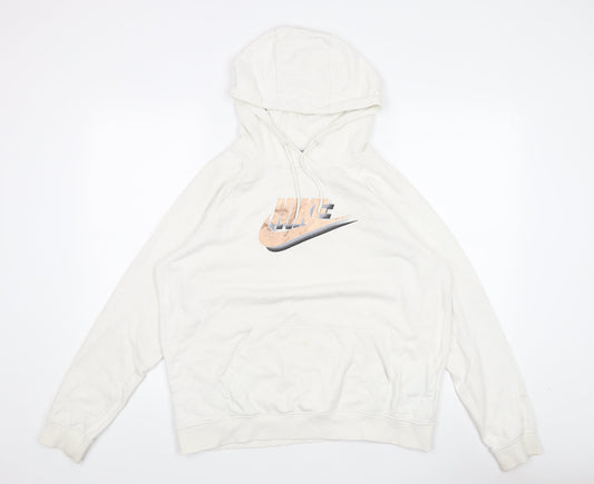 Nike Women's White Pullover Hoodie L with Logo