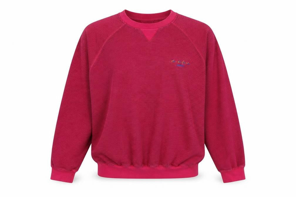 Front view of Adidas unisex red striped logo sweatshirt, size M