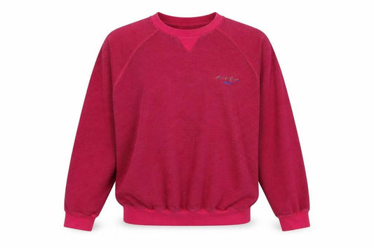 Front view of Adidas unisex red striped logo sweatshirt, size M