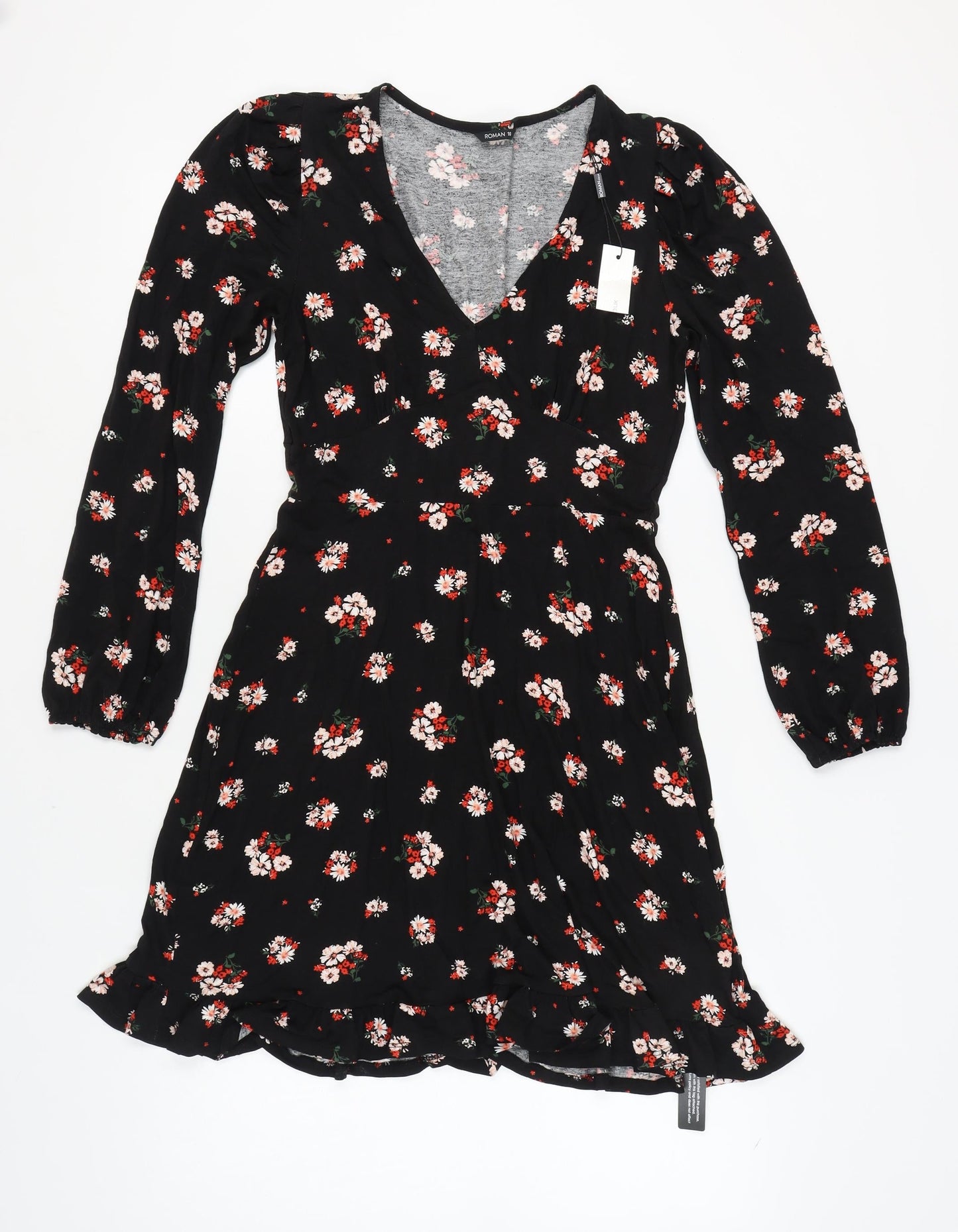 Roman Women's Black Floral Wrap Dress Size 10