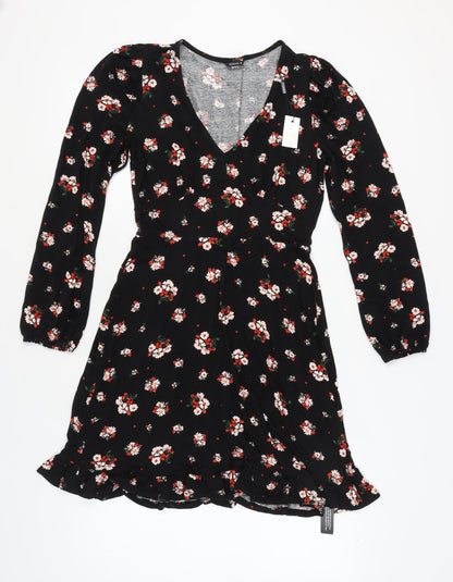 Roman Women's Black Floral Wrap Dress Size 10