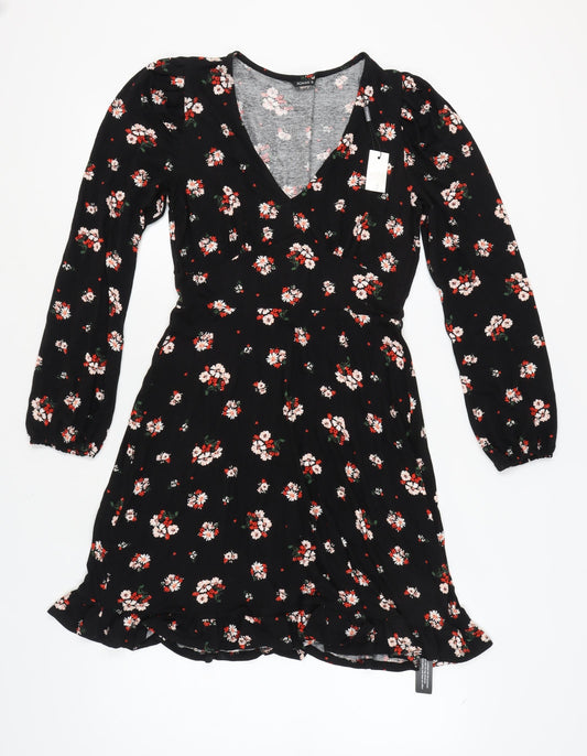 Roman Women's Black Floral Wrap Dress Size 10