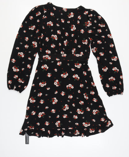 Roman Women's Black Floral Wrap Dress Size 10