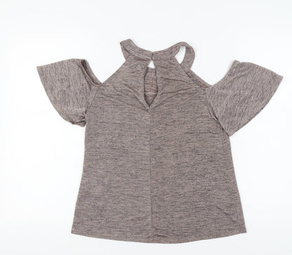 Warehouse Women's Grey Size 10 Cold Shoulder Top