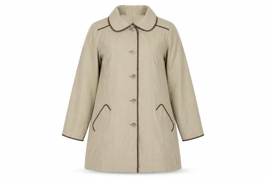 Dennis Basso Women's Beige Mid-Length Coat M