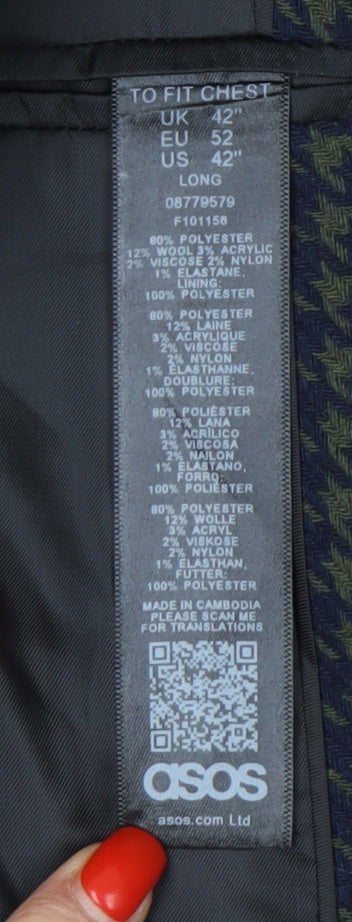 ASOS Men's Blue Green Check Blazer 42 Long