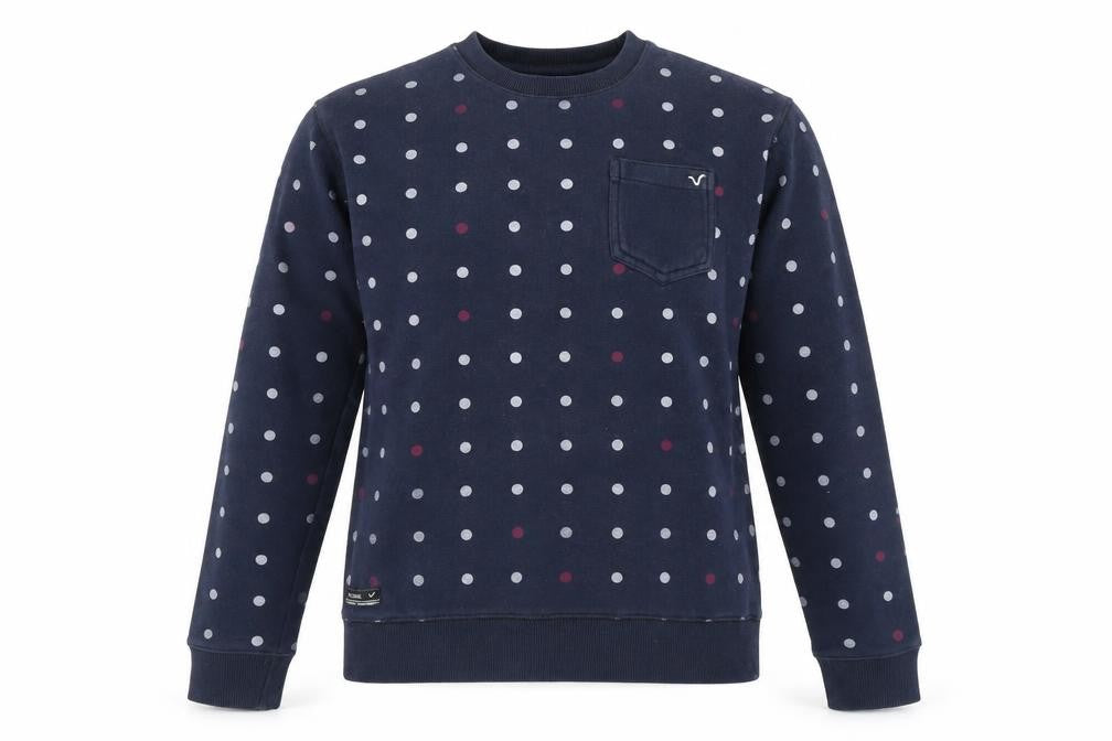 Front view of Voi Jeans Blue Polka Dot Pullover Sweatshirt, size 10, unisex