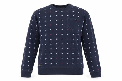 Front view of Voi Jeans Blue Polka Dot Pullover Sweatshirt, size 10, unisex
