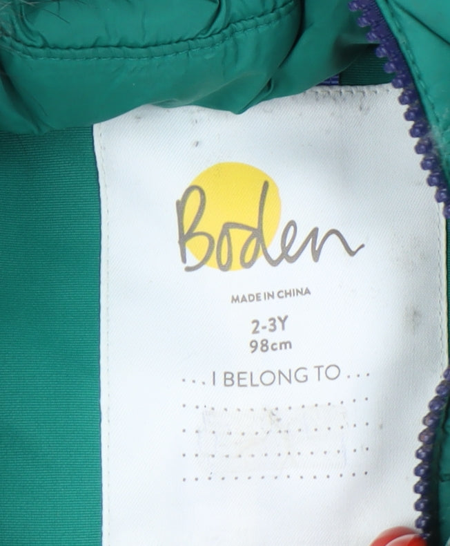 Boden Girls Green Parka, Hooded Coat, 2-3 Years, Winter Warmth