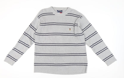 Tommy Hilfiger Men's Grey Striped Pullover Jumper L